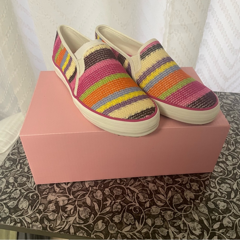 Keds Kate Spade Double Decker Crochet Colorful Stripe Slip On Sneaker Shoes